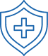 Bouclier bleu stylisé avec une croix médicale, icône de protection, de santé et de sécurité.
